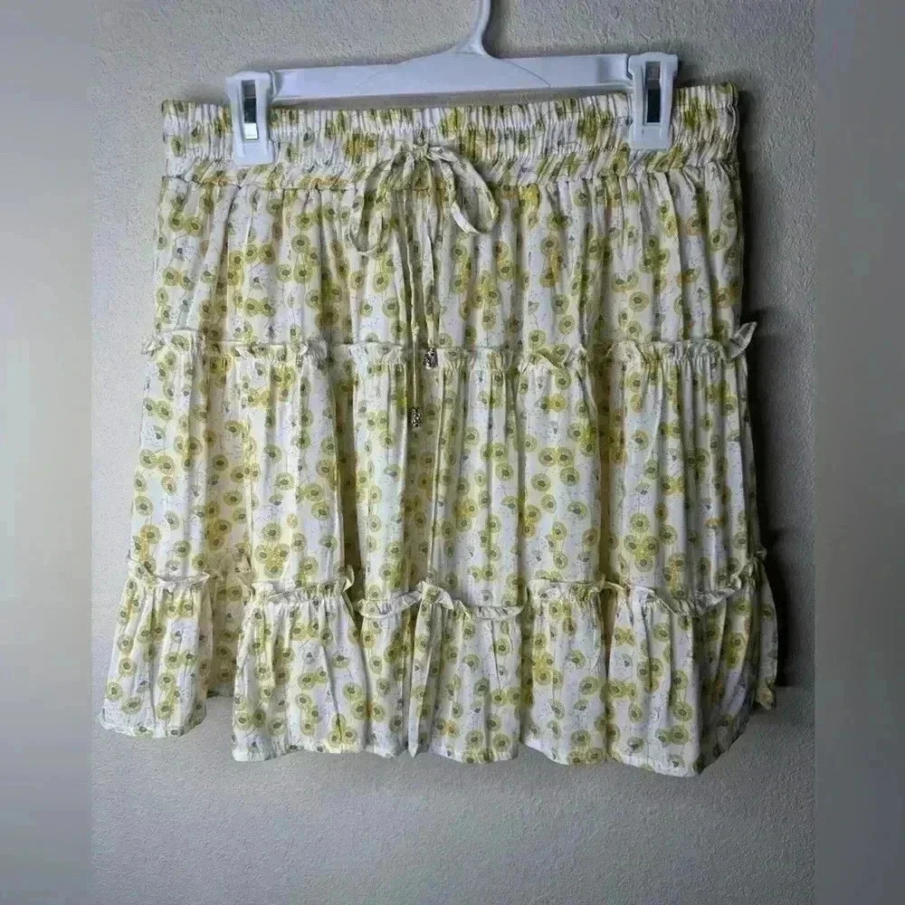 Princess Polly Floral Tiered Mini Skirt Multicolor Lined Elastic Waist s…